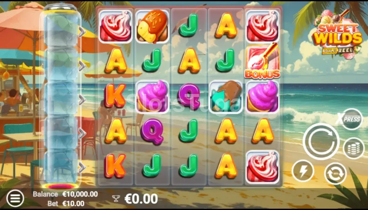 Jogo base da Sweet Wilds com rouleaux cheios de símbolos coloridos