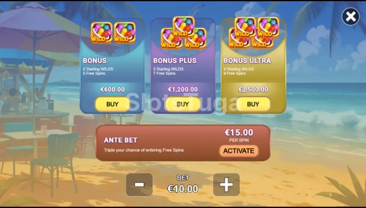 Tela de compra de bônus da Sweet Wilds com opções de preço