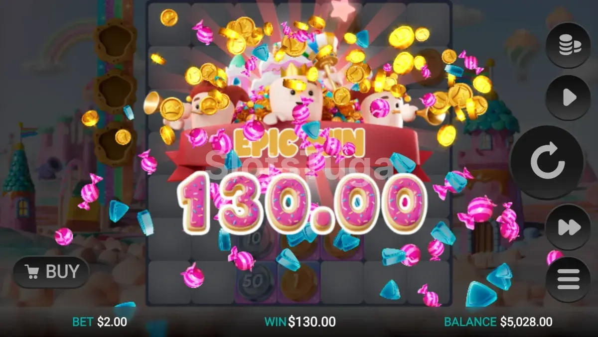 Tela de grande vitória na Sweetopia Royale com multiplicador impressionante