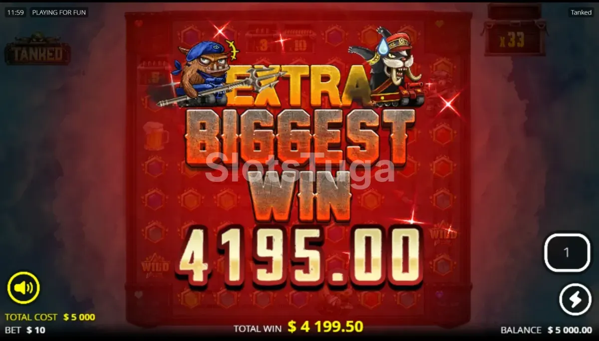 Grande vitória na slot Tanked mostrando o potencial máximo