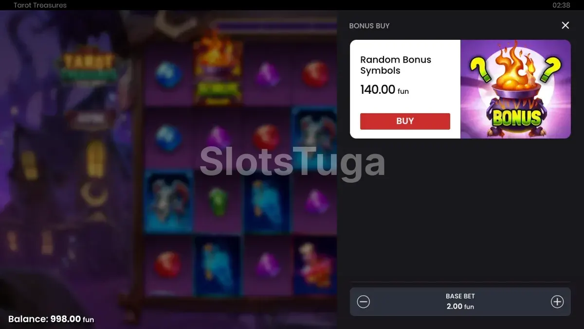 Tela de compra de bônus da slot Tarot Treasures com opção de 70x a aposta