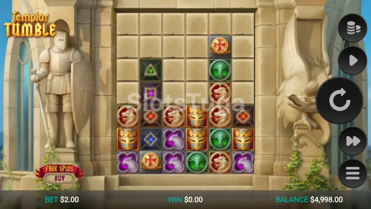 Jogo base da Templar Tumble com grid medieval