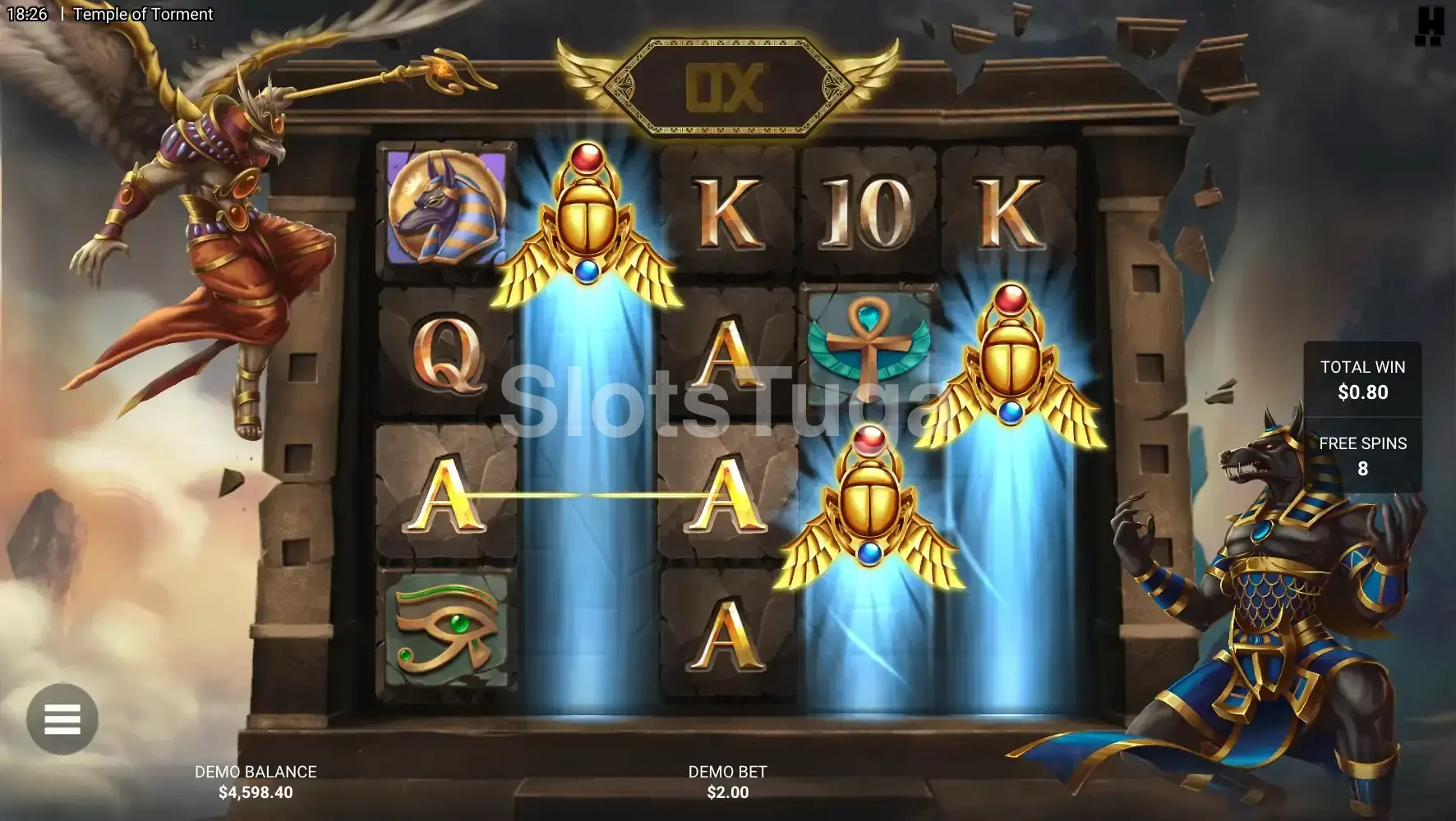 Rodadas grátis ativadas na slot Temple of Torment com multiplicadores