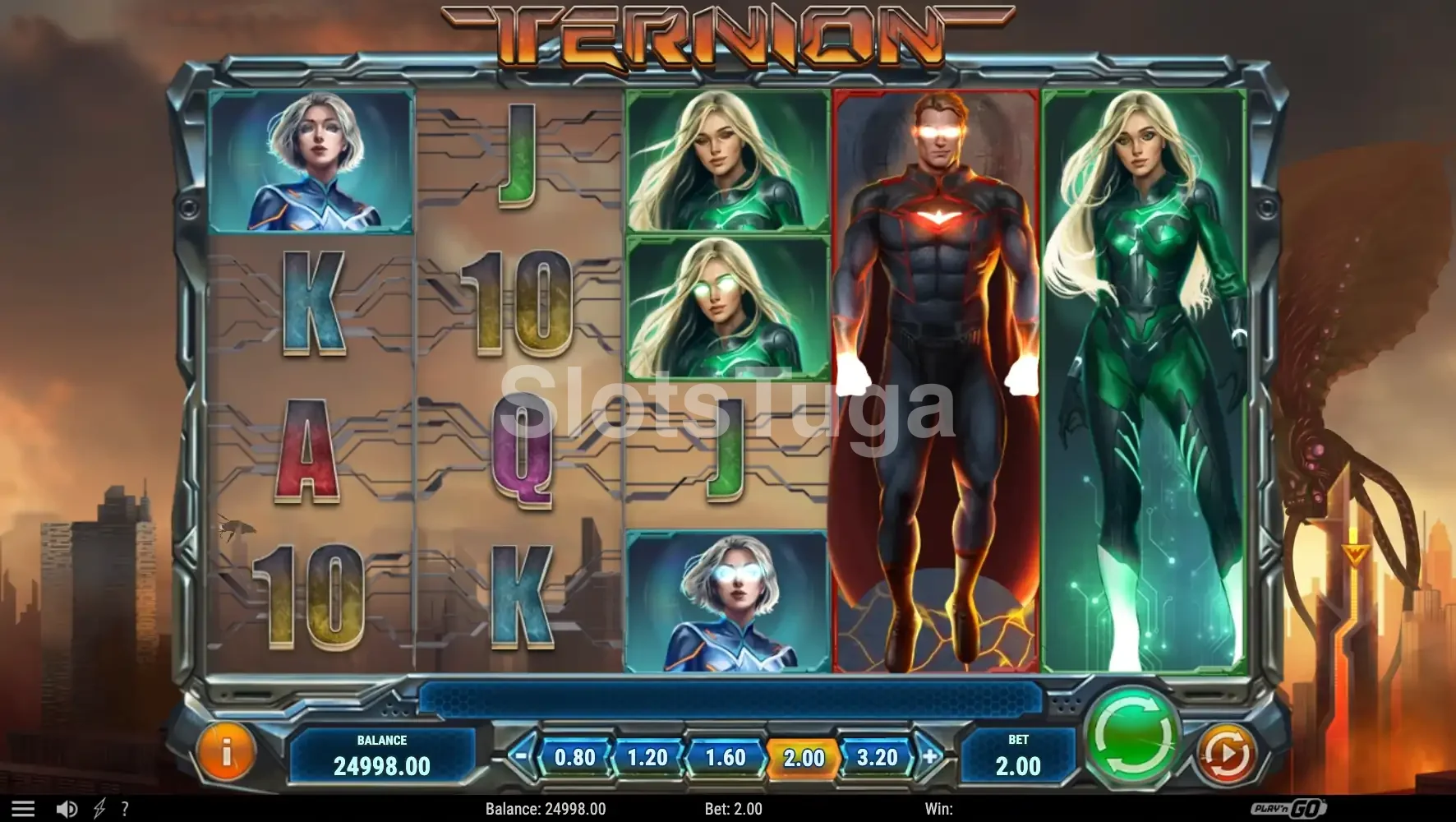 Tela principal da slot Ternion com os três heróis em destaque