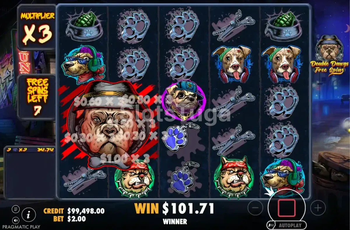 Rodadas bônus da slot The Big Dawgs com multiplicador acumulado