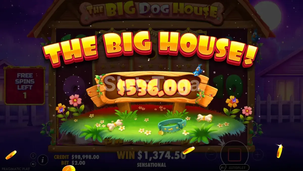 Big win na slot The Big Dog House com multiplicadores empilhados em ação