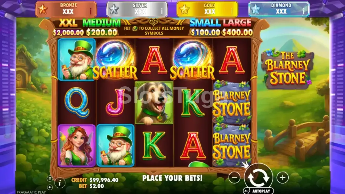 Jogo base da slot The Blarney Stone com tema irlandês