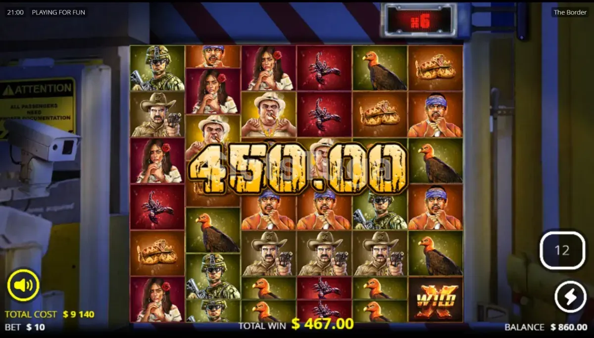 Tela de big win em The Border com multiplicador alto
