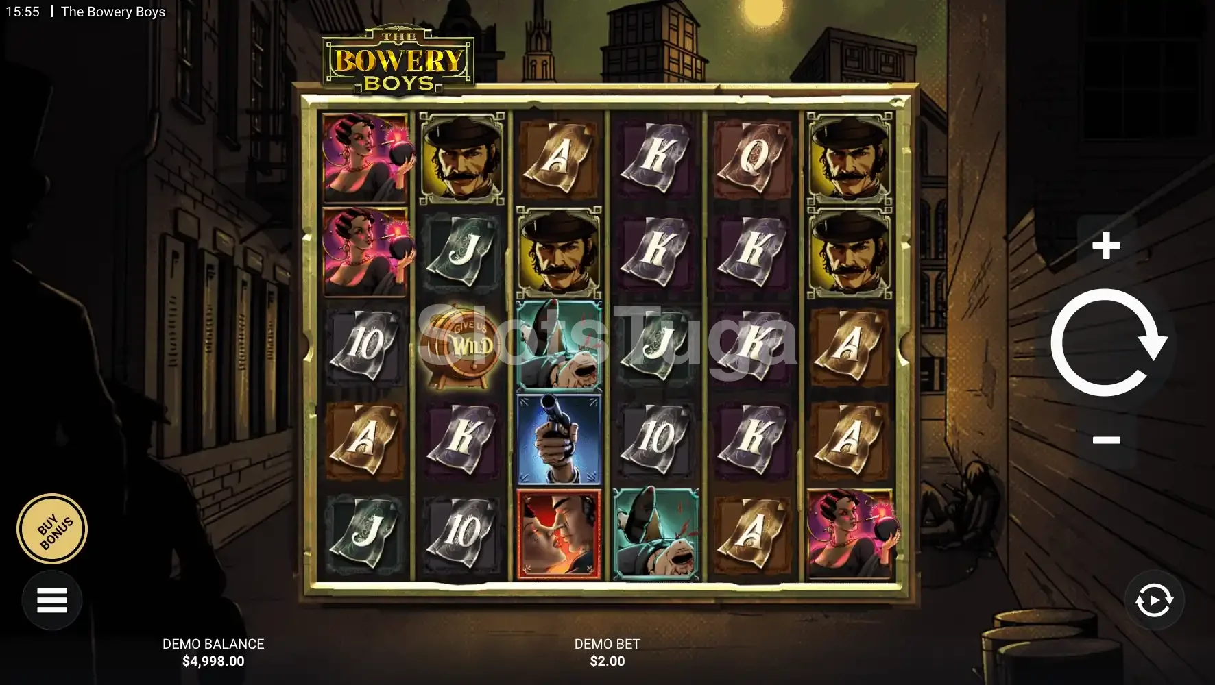 Jogo base da slot The Bowery Boys com gangues de Nova York