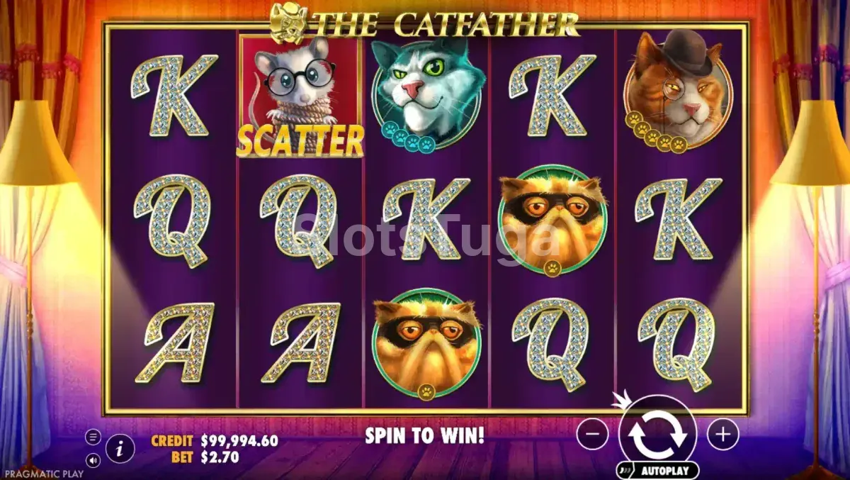 Segunda visão do jogo base da slot The Catfather em ação