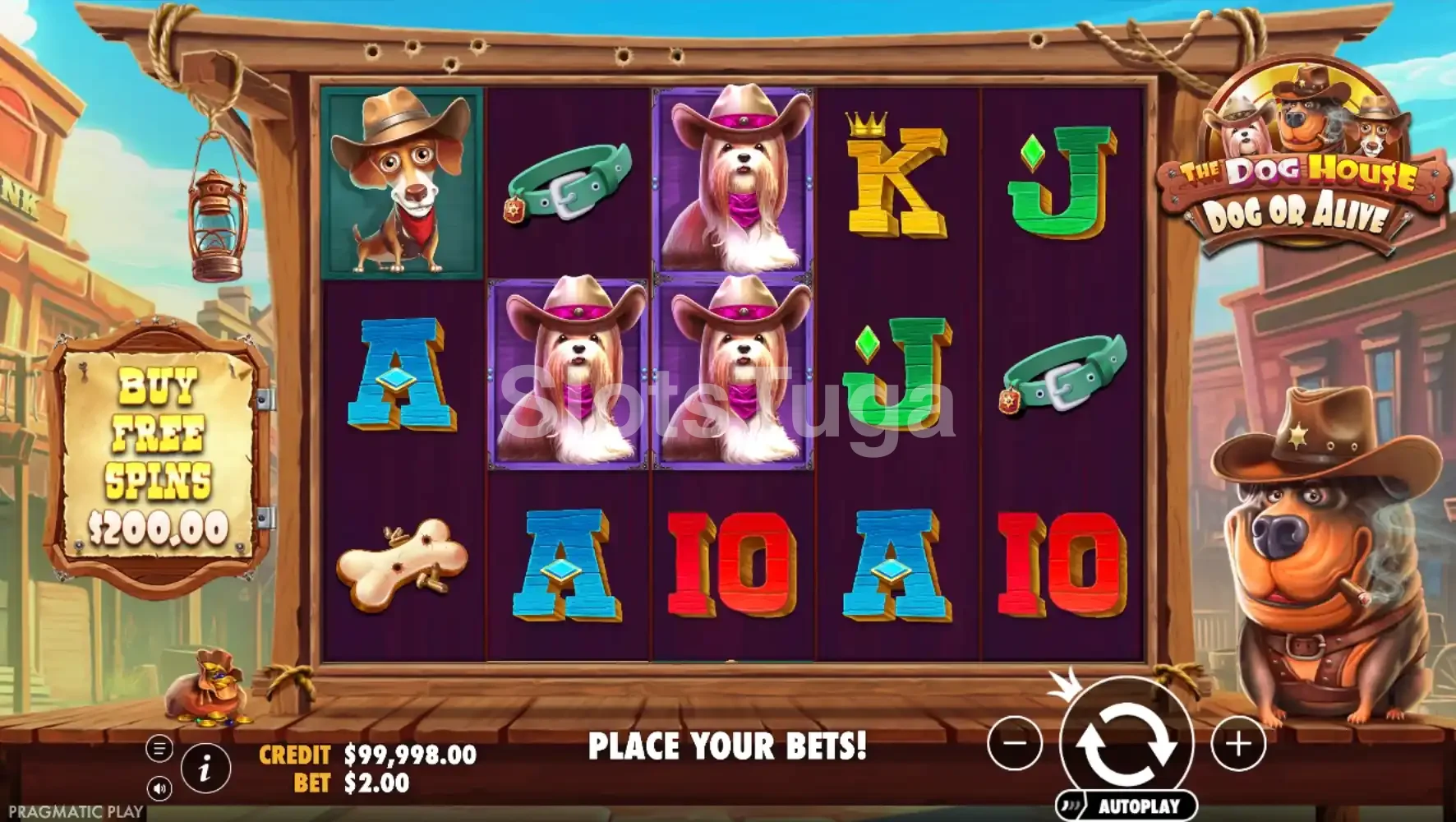 Jogo base do The Dog House Dog or Alive com cenário do Velho Oeste
