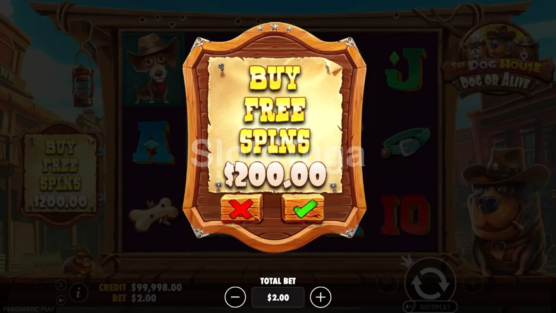 Interface de compra de bônus do The Dog House Dog or Alive