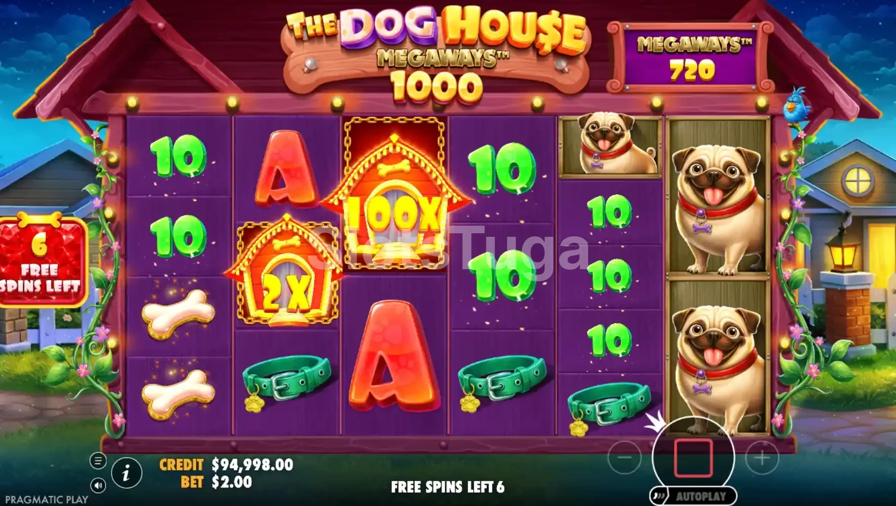 Rodadas grátis do The Dog House Megaways 1000 com wilds grudados na tela