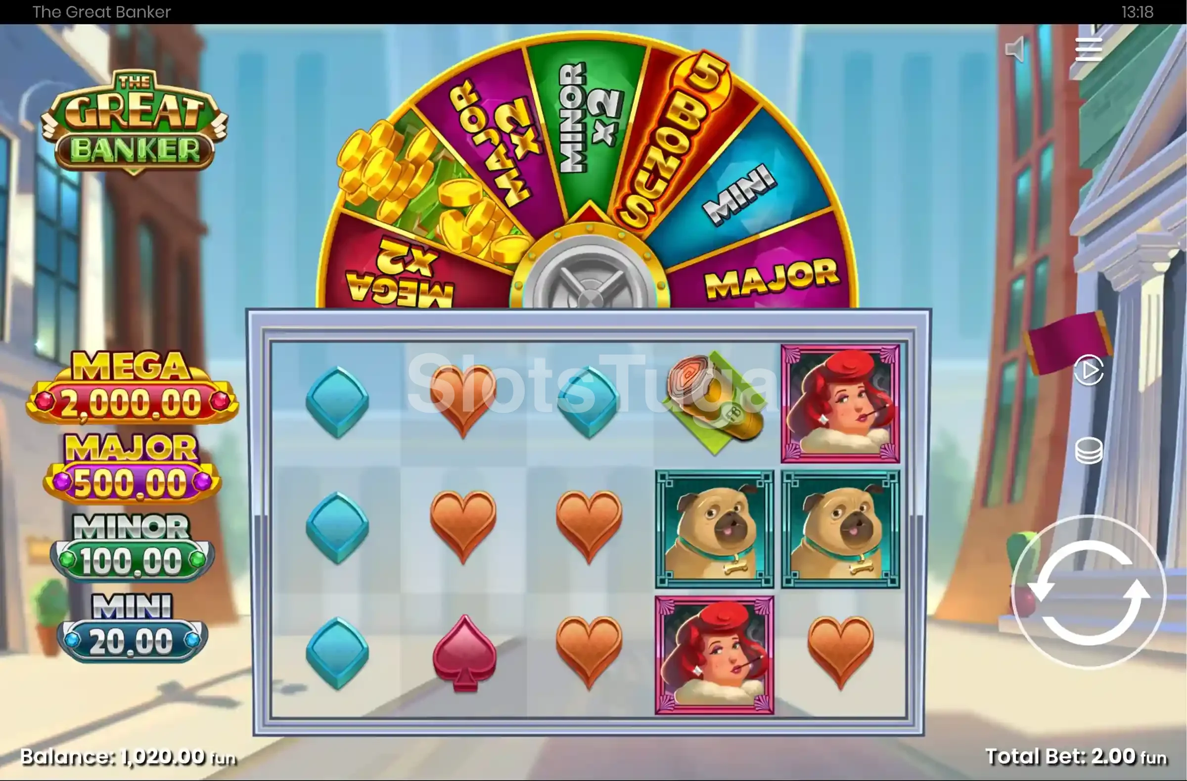Jogo base do The Great Banker com os rouleaux em ação