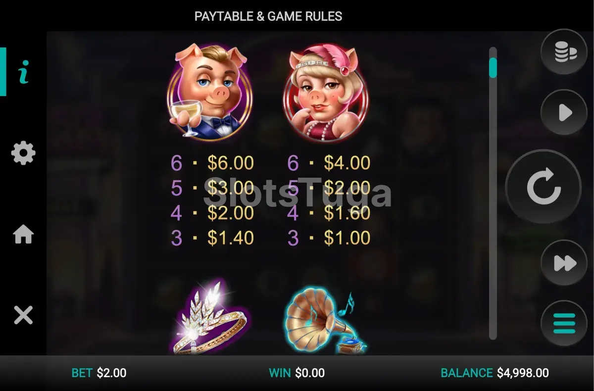 Tabela de pagamentos completa da slot The Great Pigsby Megapays