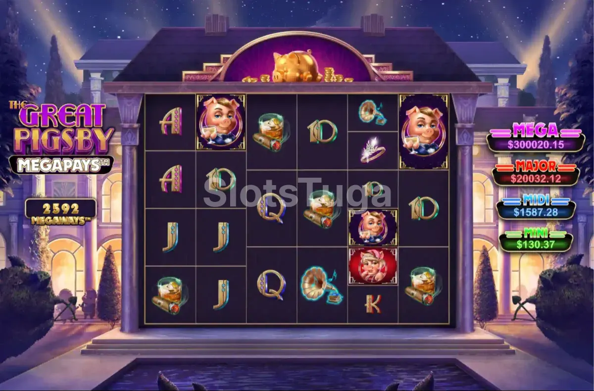Rodada base com símbolos especiais em The Great Pigsby Megapays