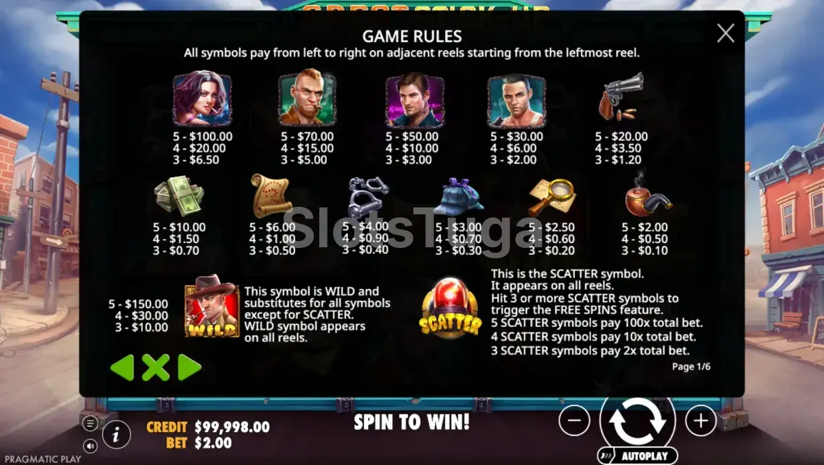 Tabela de pagamentos da slot The Great Stick-Up