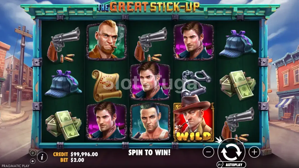 Giro base em andamento na slot The Great Stick-Up