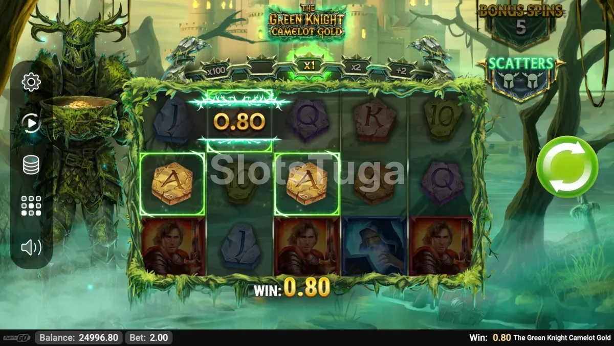 Segundo ecrã do jogo base de The Green Knight Camelot Gold em ambiente de Camelot