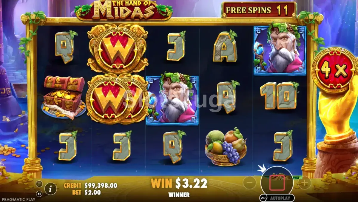 Rodadas grátis da slot The Hand of Midas com wilds grudados