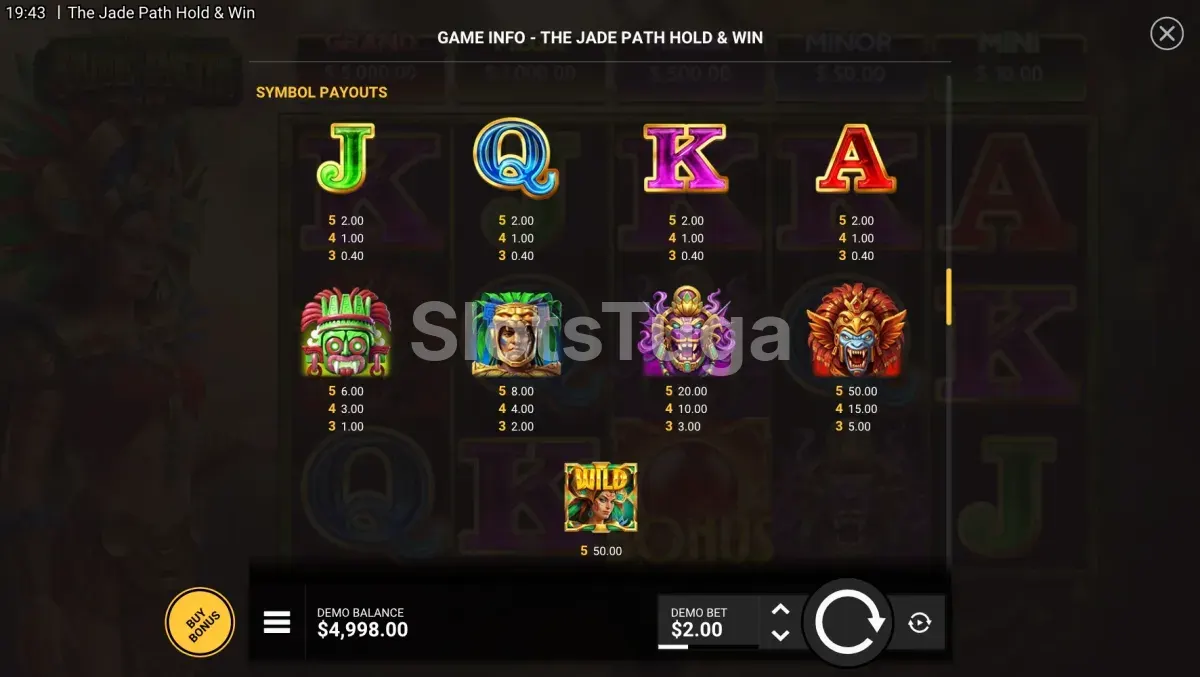 Tabela de pagamentos da The Jade Path Hold & Win