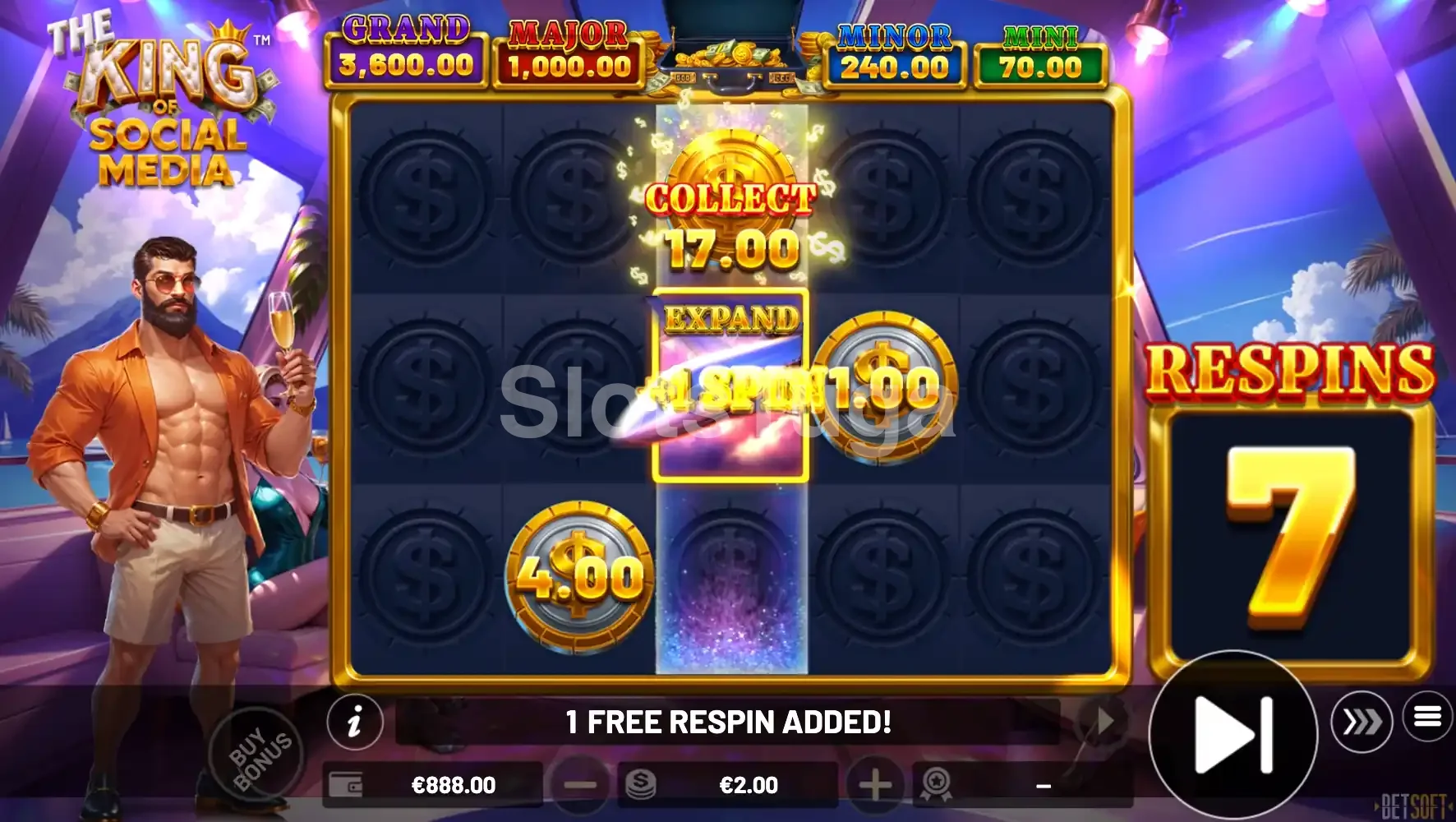 Recurso de free spins ativado na The King of Social Media com símbolos especiais nos rolos