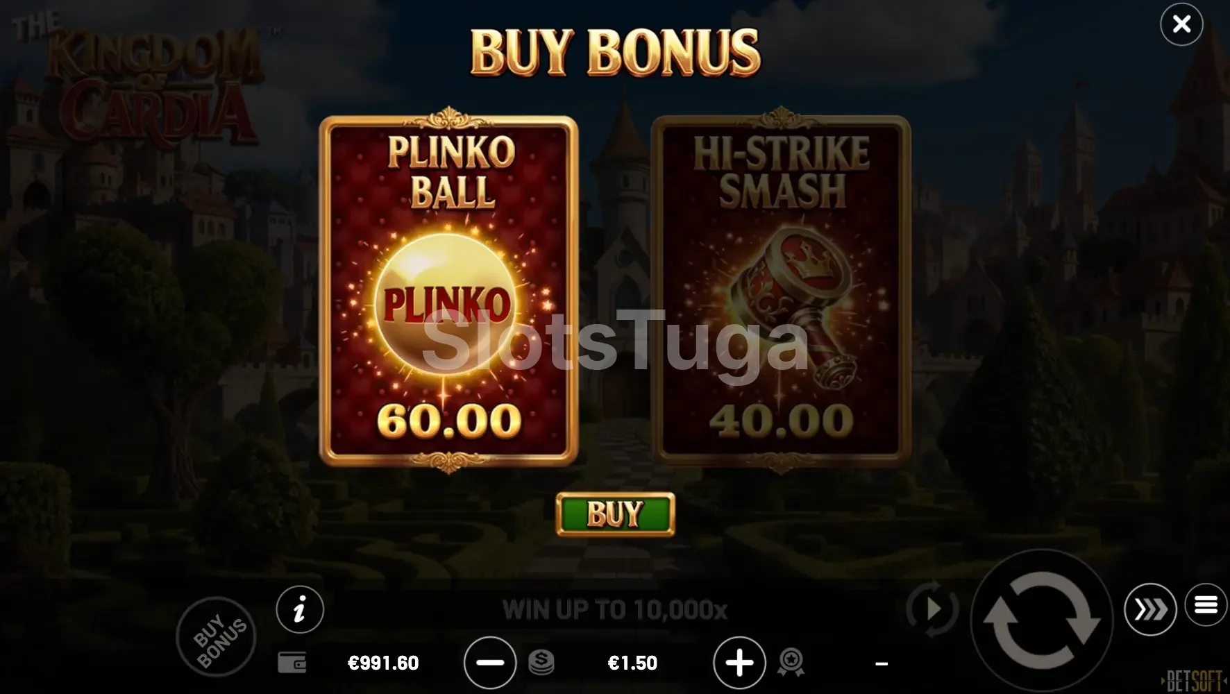 Tela de Bonus Buy disponível na slot The Kingdom of Cardia