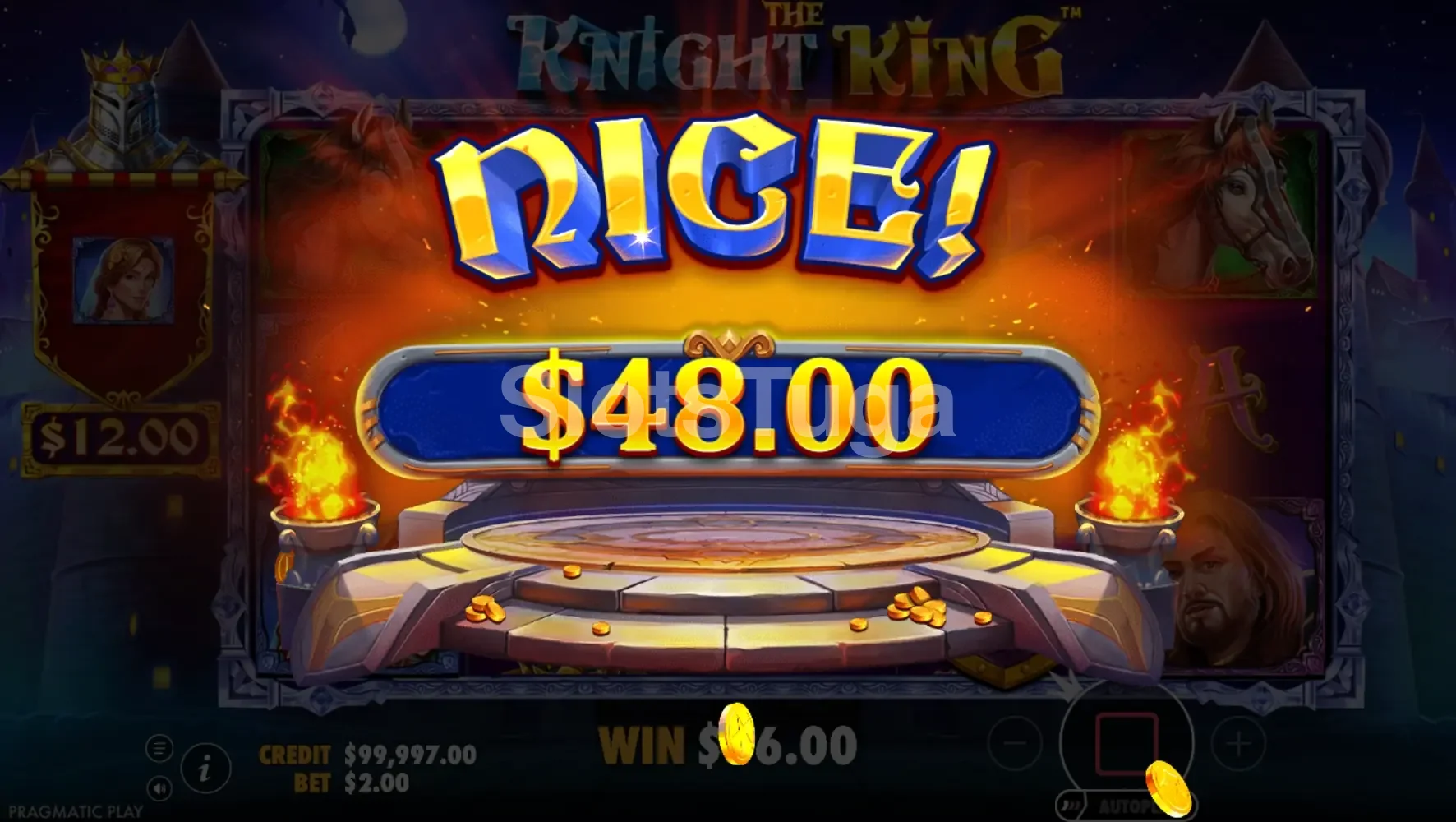 Grande vitória exibida na tela da slot The Knight King