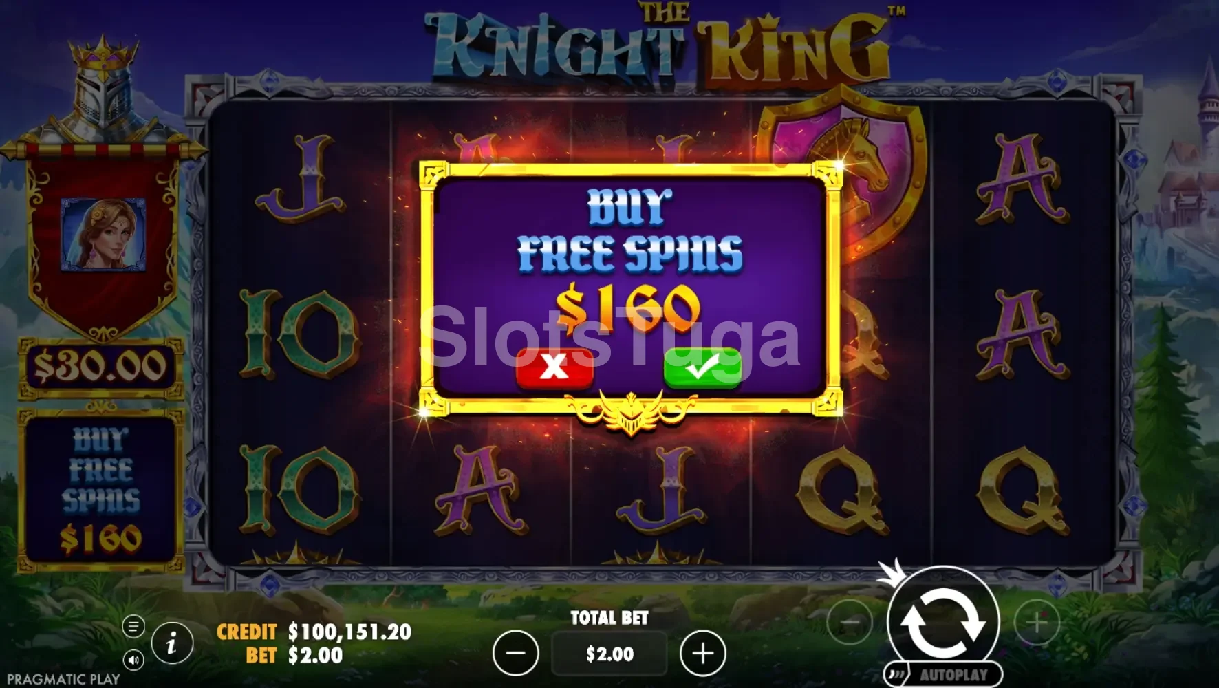 Opção de compra de bônus disponível no The Knight King