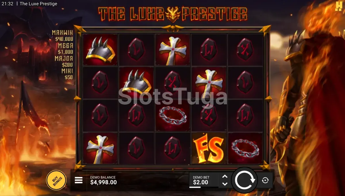 Jogo base de The Luxe Prestige com molduras coloridas na grelha de 5x4