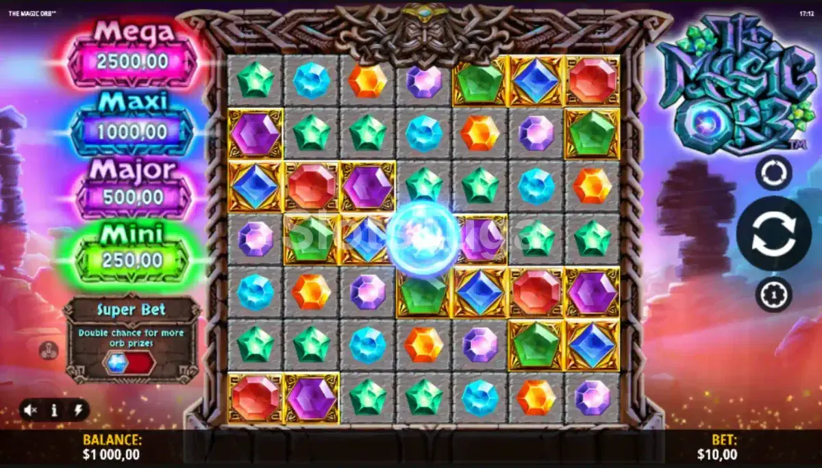 Jogo base da The Magic Orb Hold & Win com grade 7x7 iluminada