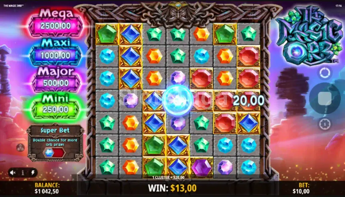 Resultado de giro com modo Hold & Win ativado na The Magic Orb Hold & Win
