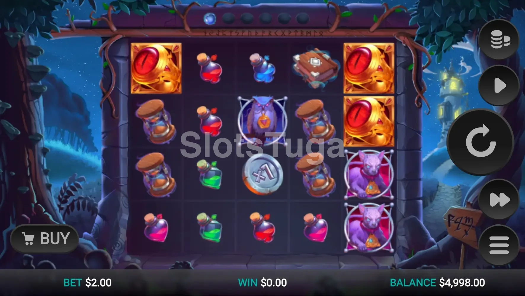 Tela inicial do jogo The Sorcerers Shuffle com grade e cenário noturno