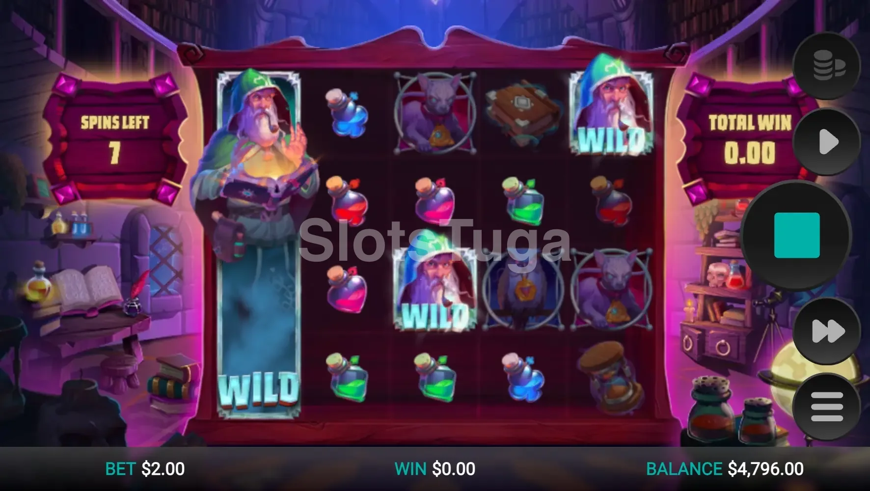 Rodada de giros grátis do The Sorcerers Shuffle com wilds e shuffle ativo