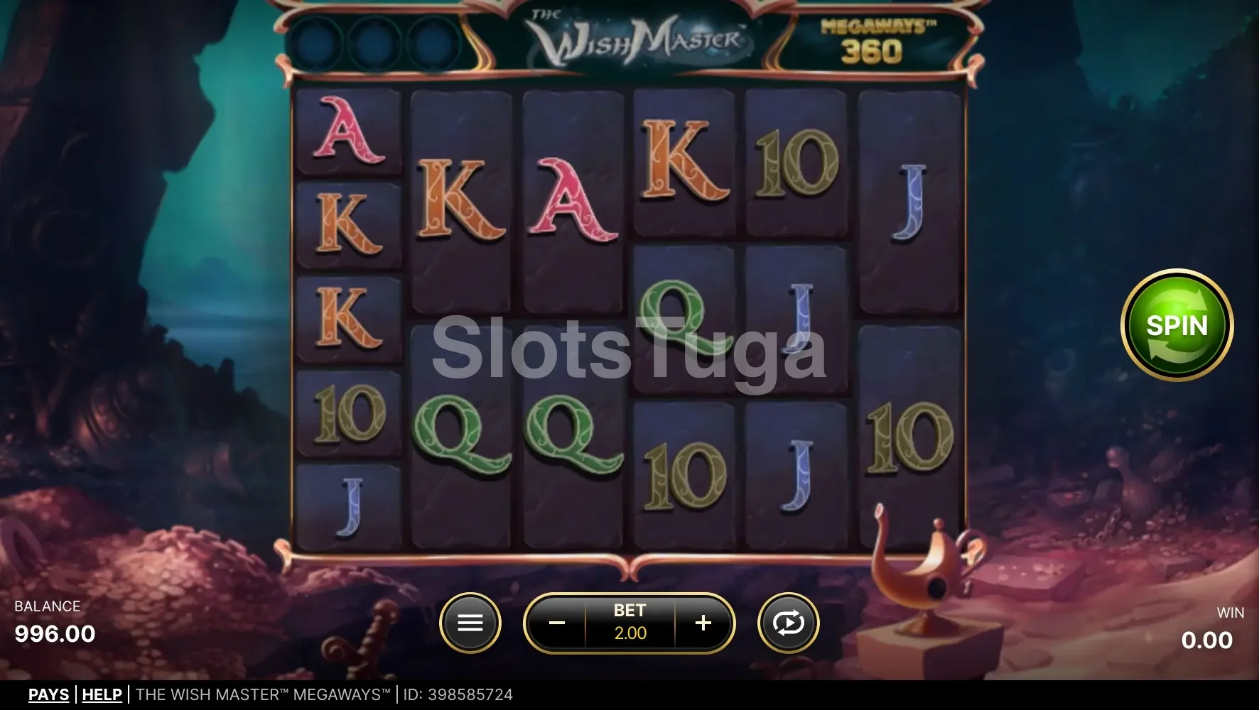 Segunda tela do jogo base do The Wish Master Megaways com simbolos especiais