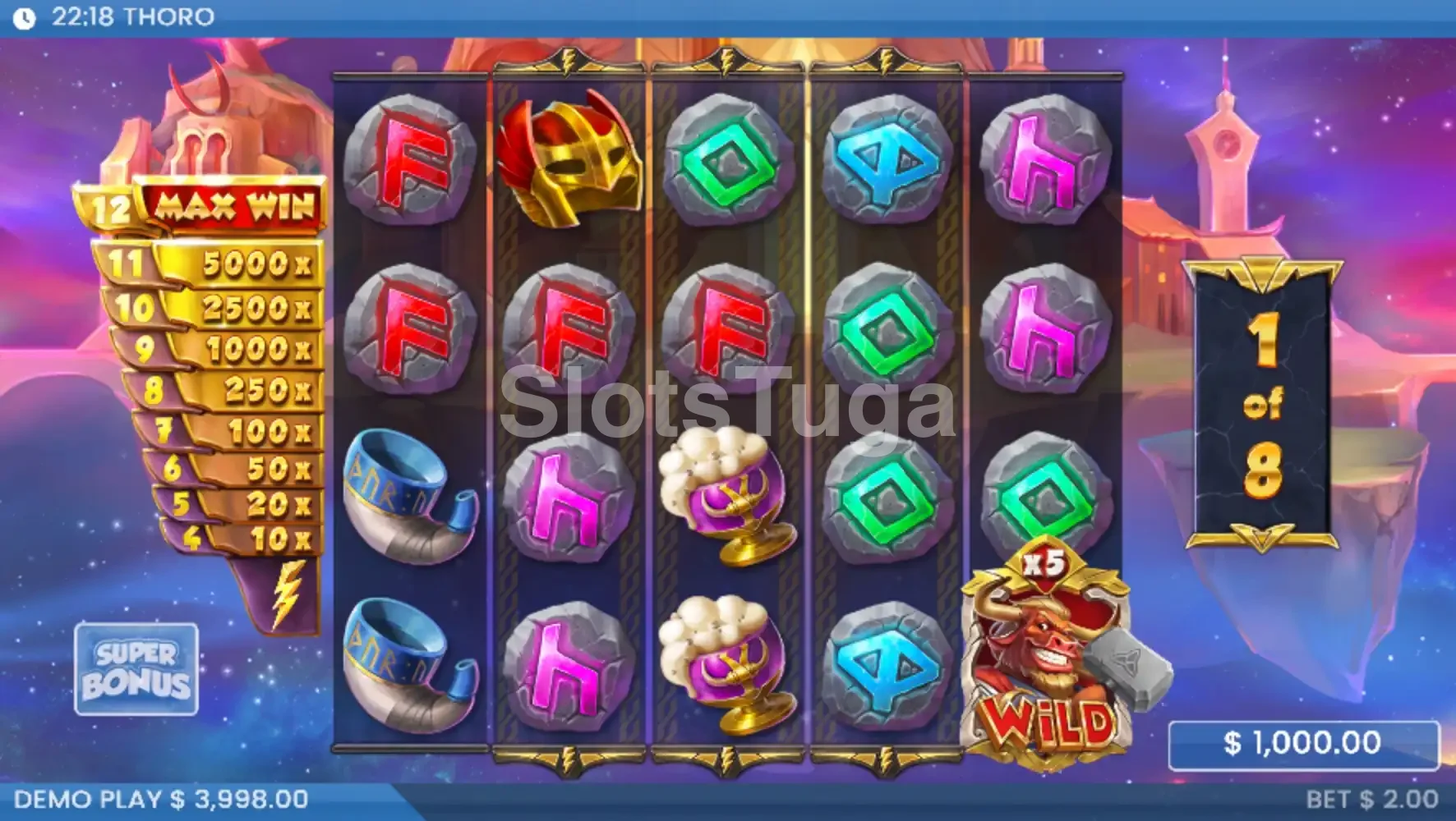 Rodada de Free Spins do Thoro com símbolos sticky ativos