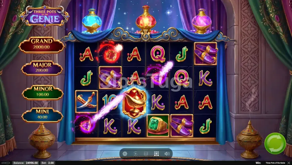 Segunda tela do jogo base da Three Pots of The Genie com bônus ativado