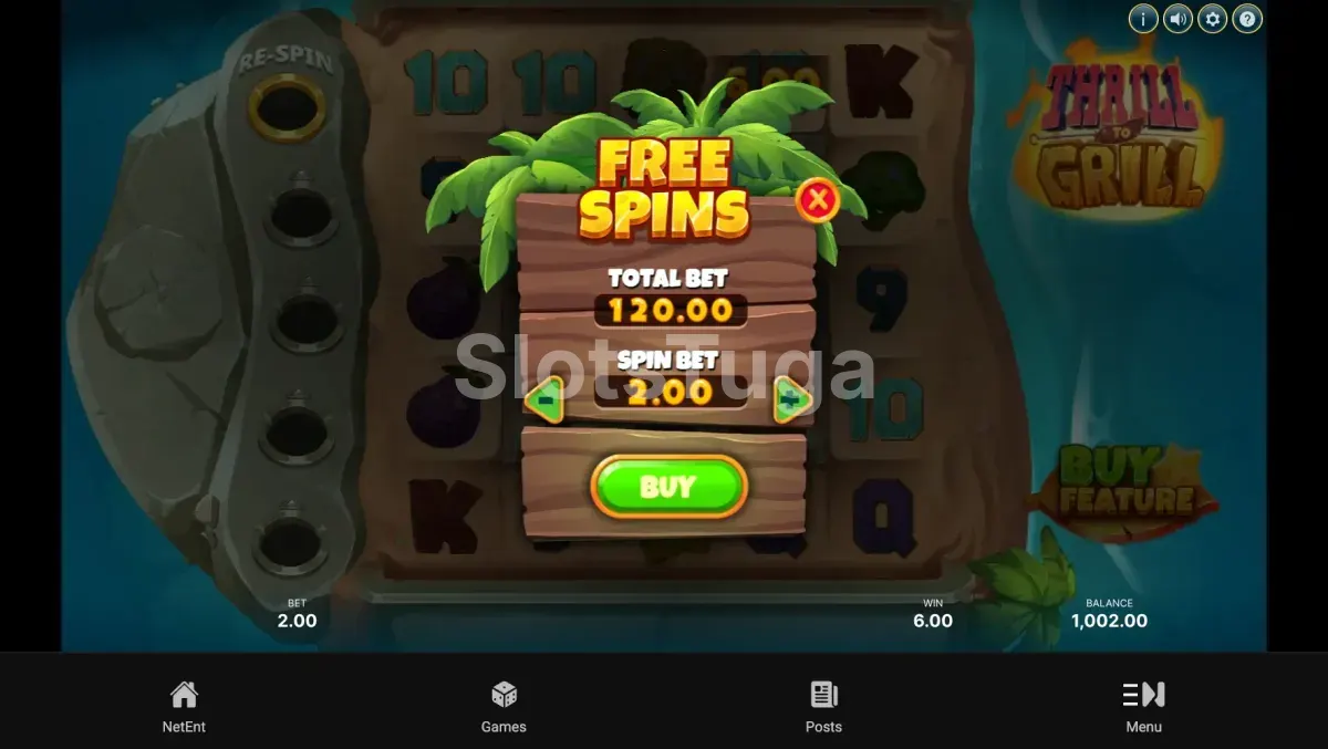 Opção de compra de bônus na slot Thrill to Grill por 60x a aposta