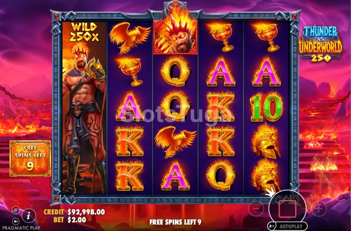Ronda de free spins de Thunder vs Underworld 250 com Wilds fixos nos rolos