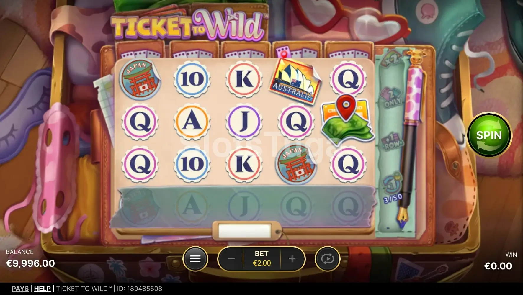 Rodada do jogo base do Ticket To Wild em ação