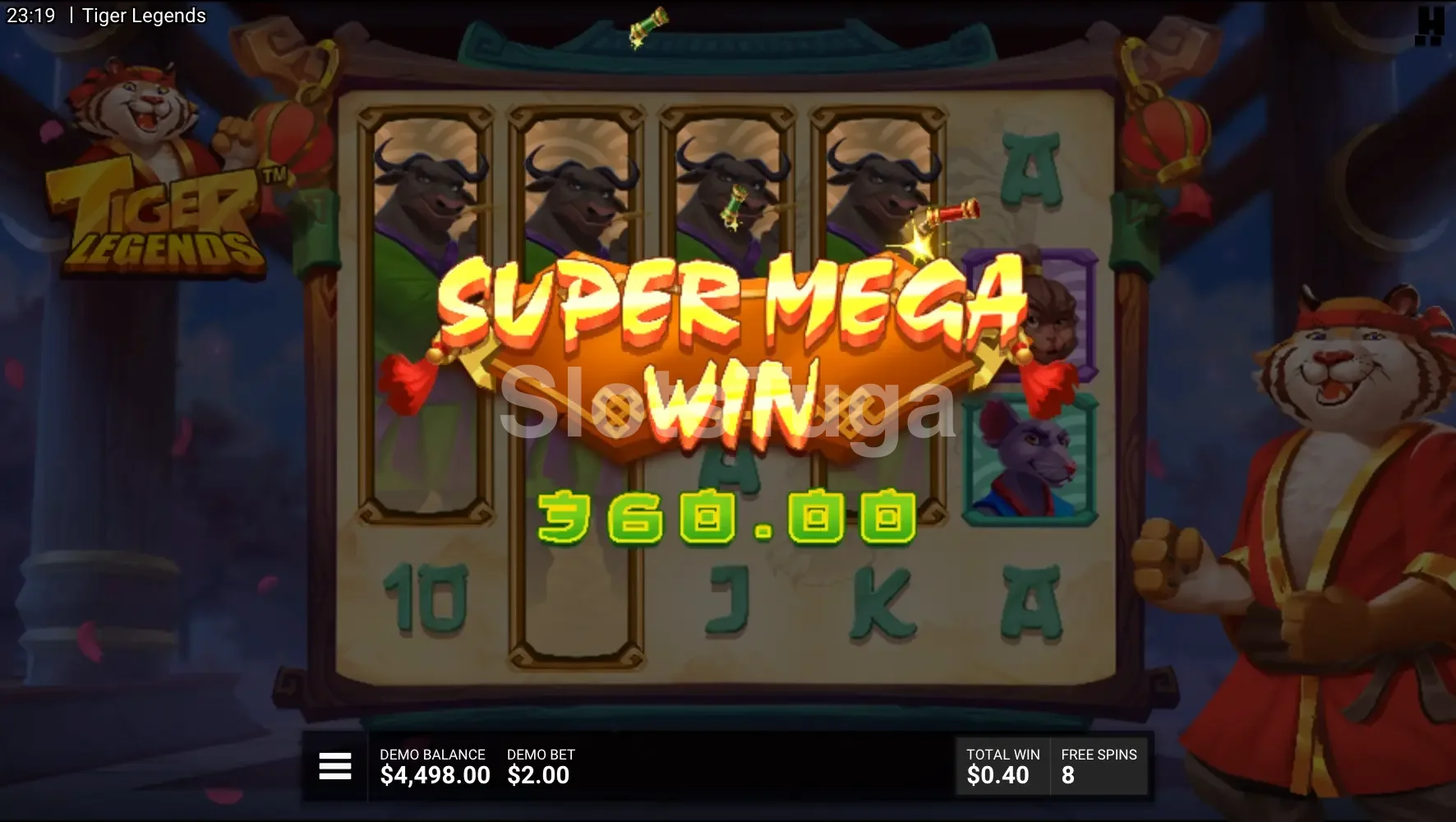Grande vitória na slot Tiger Legends com guerreiros lendários na tela