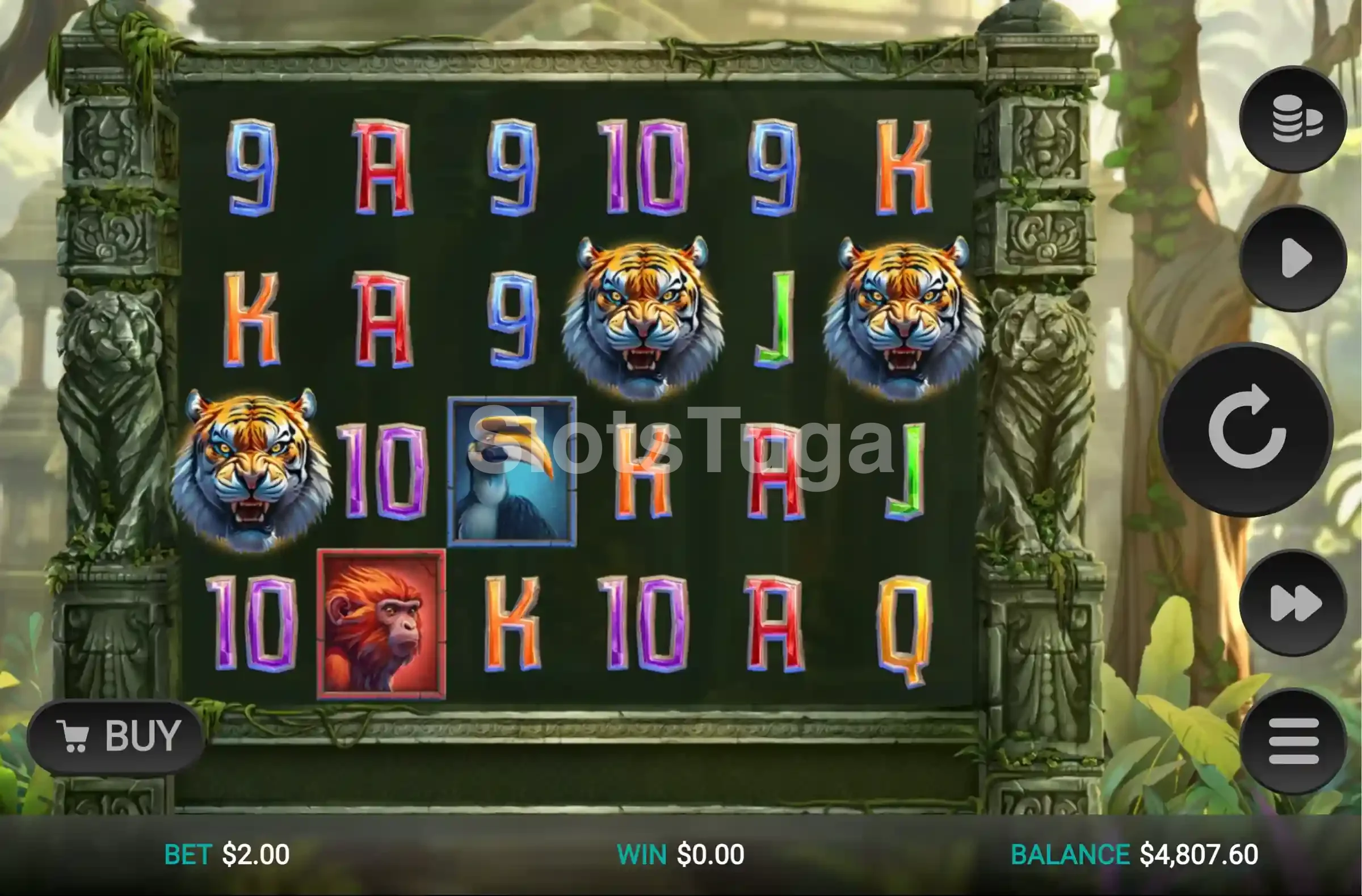 Jogo base da Tiger Shrine com os 6 rouleaux e o santuário do tigre ao fundo
