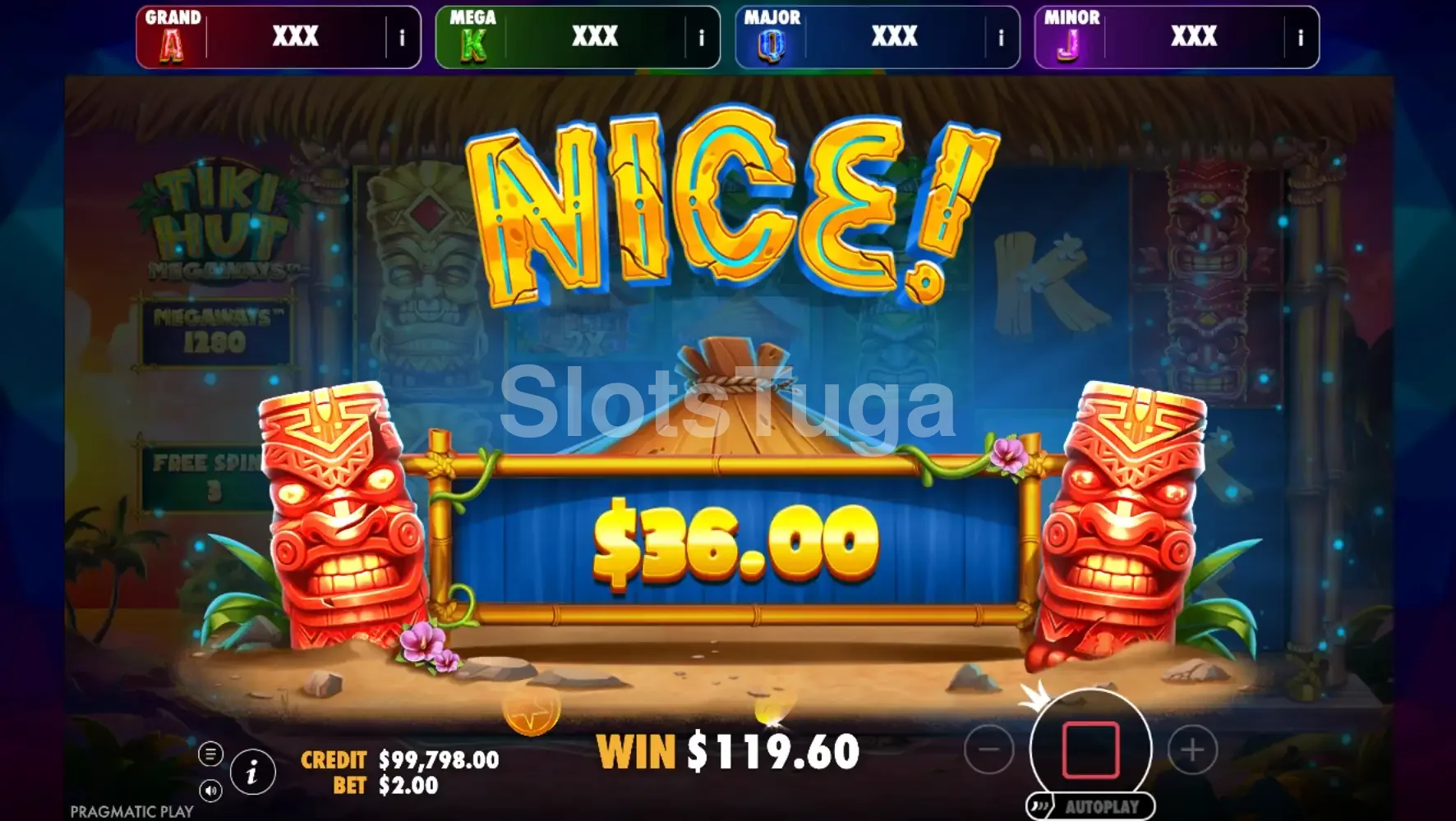 Grande vitória na Tiki Hut Megaways com multiplicador alto