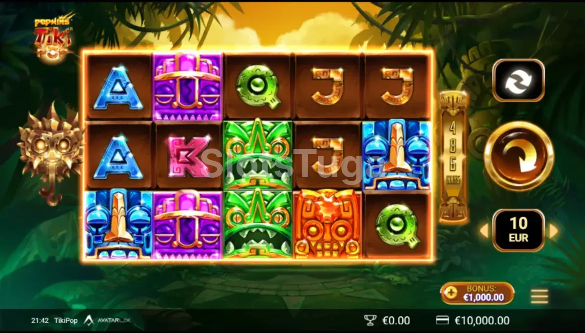 Jogo base da slot TikiPop com símbolos tropicais na tela
