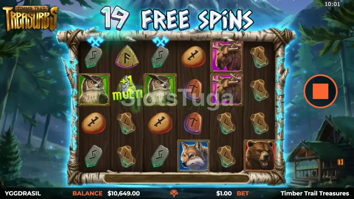 Free spins da Timber Trail Treasures com rouleaux sincronizados e multiplicadores ativos