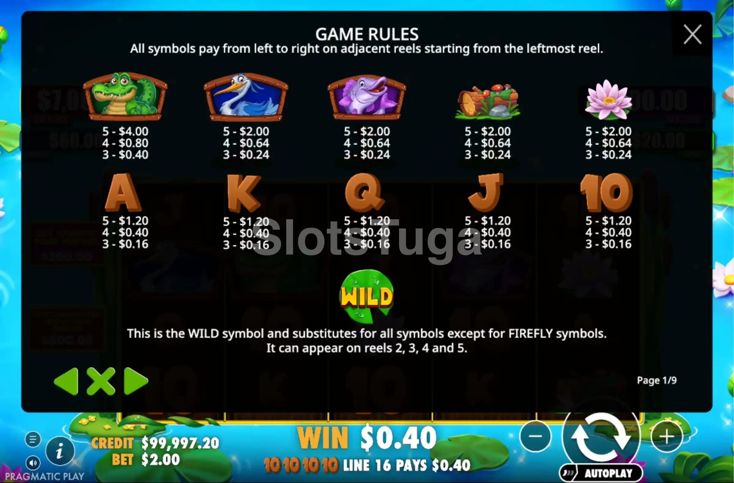 Tabela de pagamentos da slot Tiny Toads Pragmatic Play