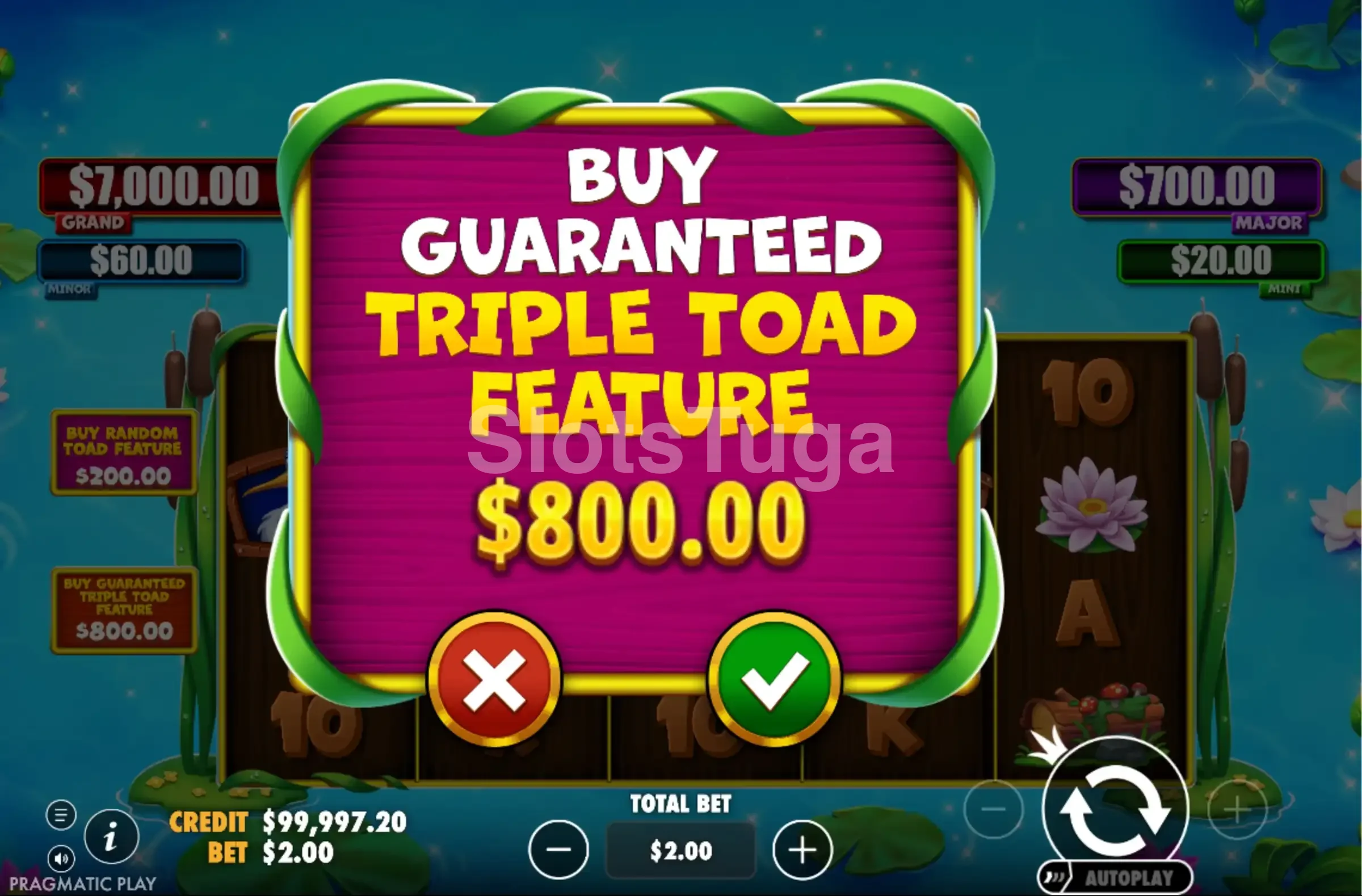 Recurso de compra de bônus da Tiny Toads Pragmatic Play