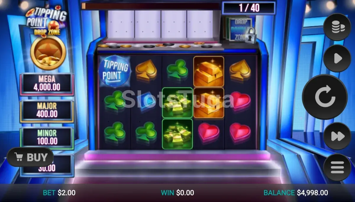 Base game de Tipping Point Drop Zone com o Drop Zone visível no rolo 5