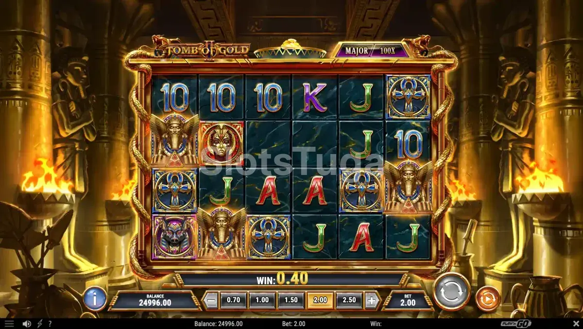 Recurso de giros grátis em ação no Tomb of Gold 2