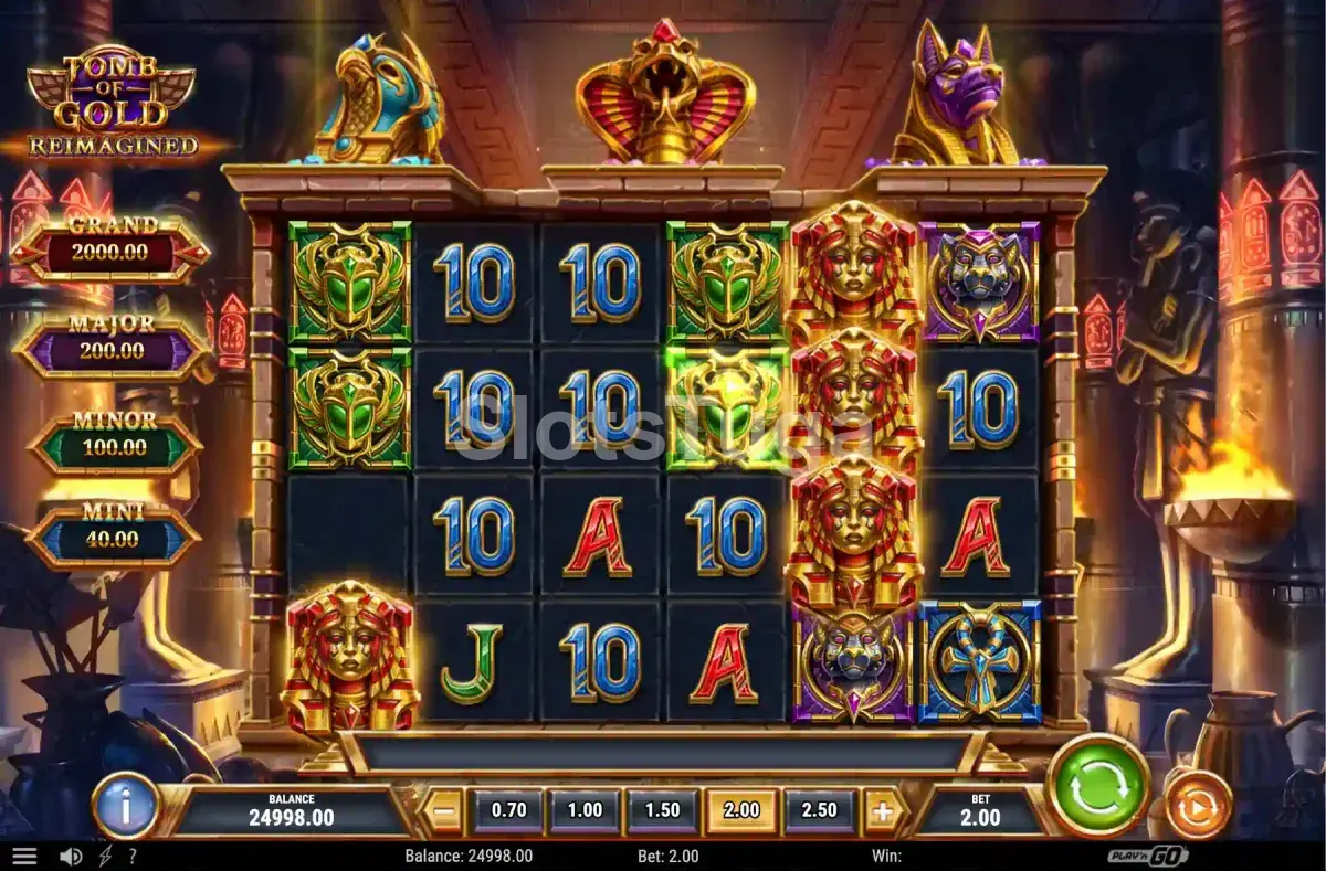 Jogo base da Tomb of Gold Reimagined com rolos ativos